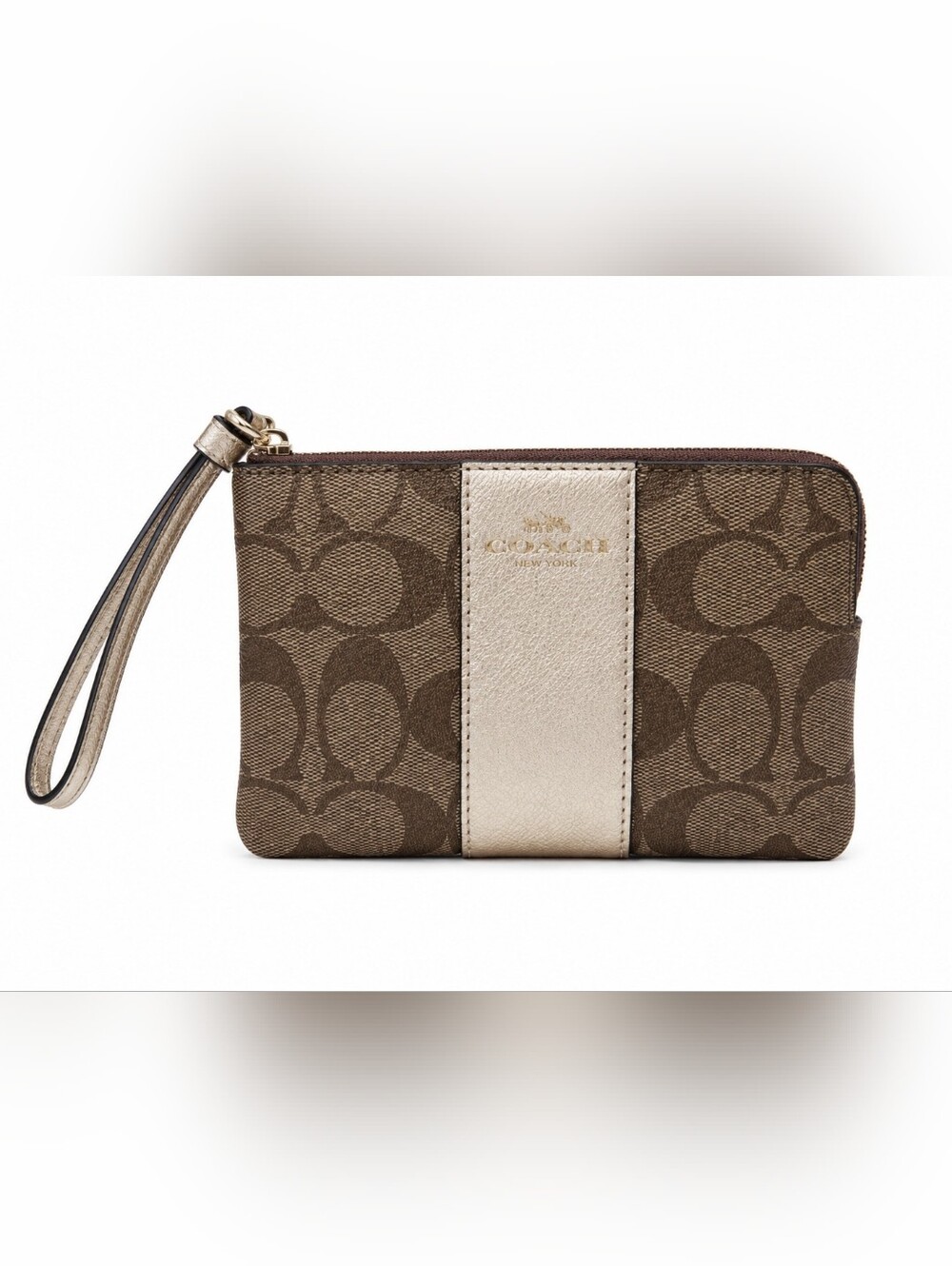 Coach LIKE NEW Wristlet Clutch Signature Brown and Gold Like New